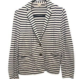 J. Crew 100% Cotton Jersey Navy and Cream Striped Blazer Women’s Size S‎